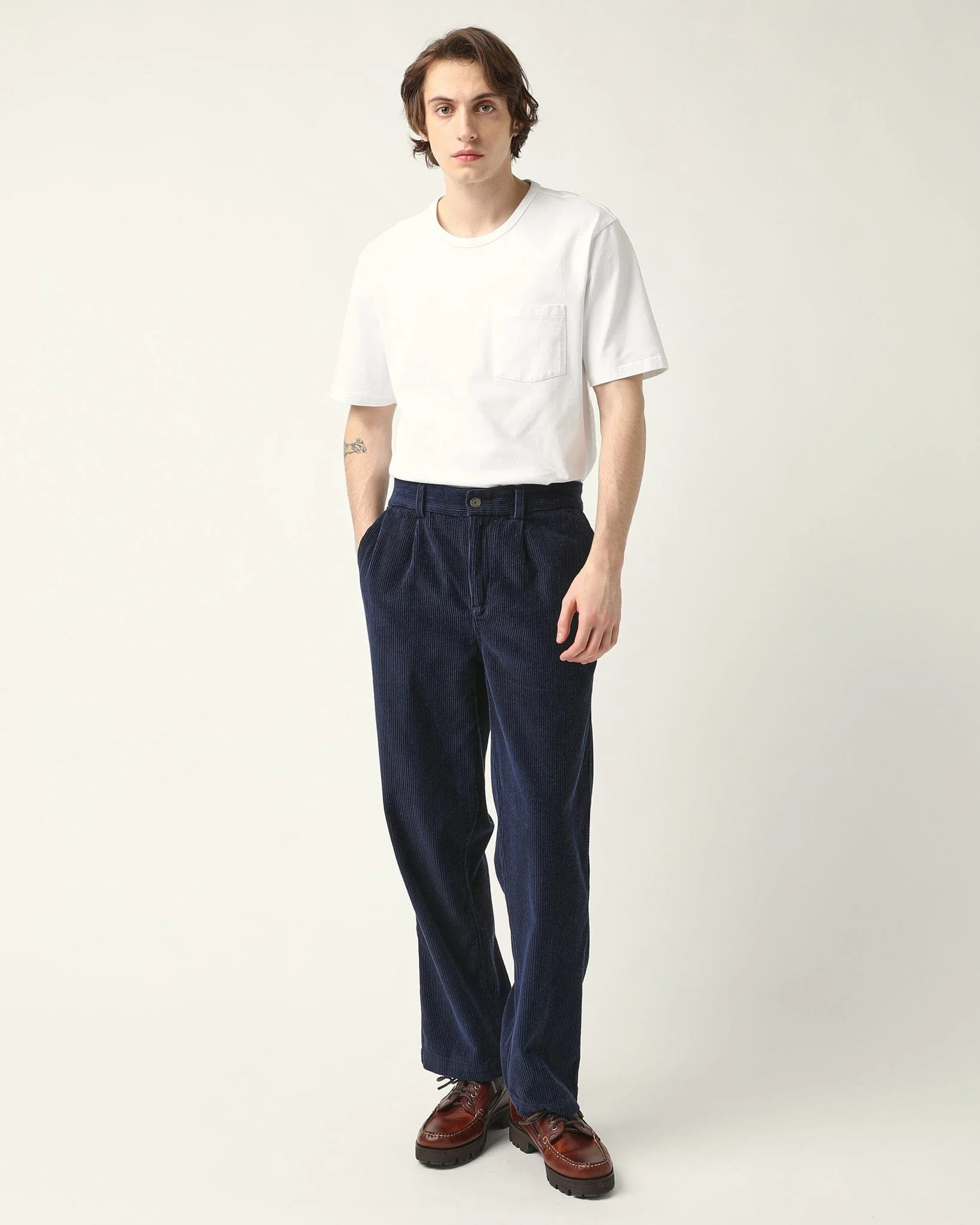 Cord Pleated Trouser - Navy - Image 3