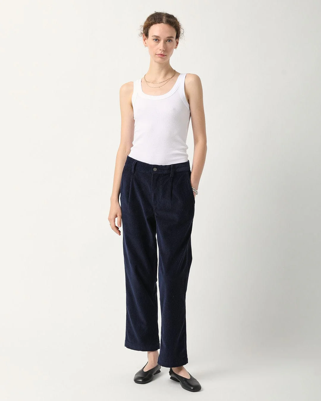 Cord Pleated Trouser - Navy - Image 6