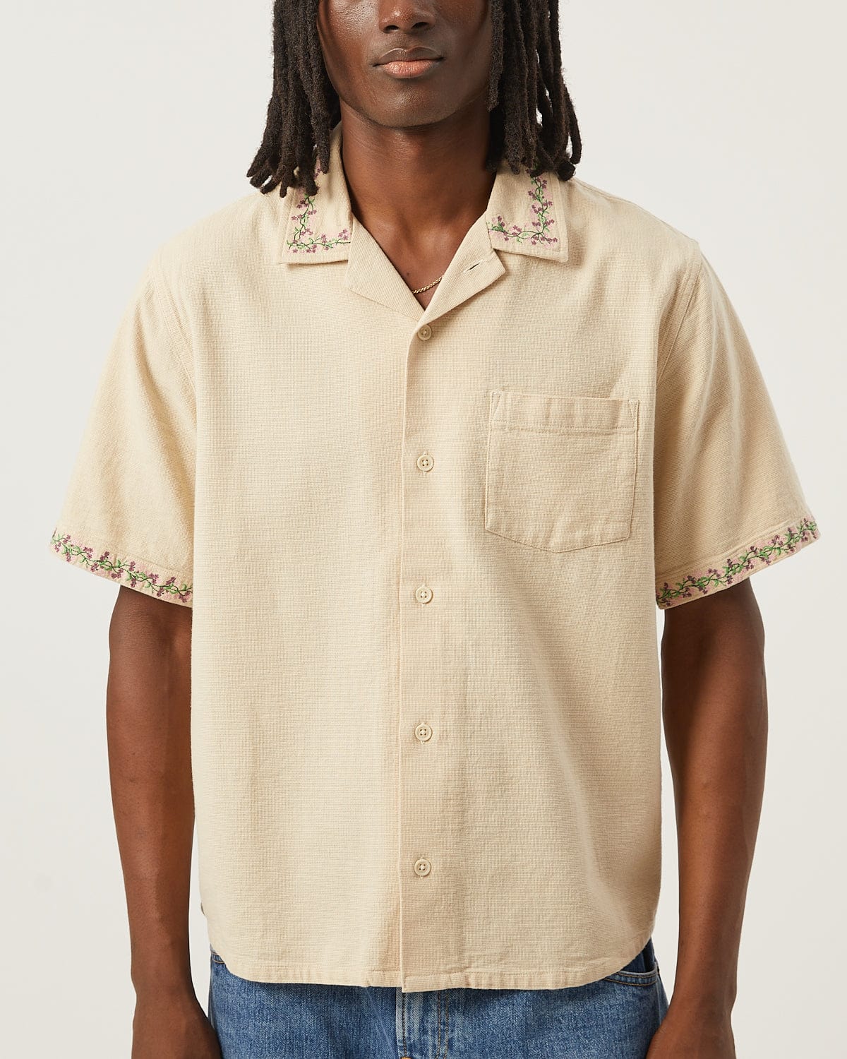 Hopsack Embroidered SS Camp - Khaki - Image 3