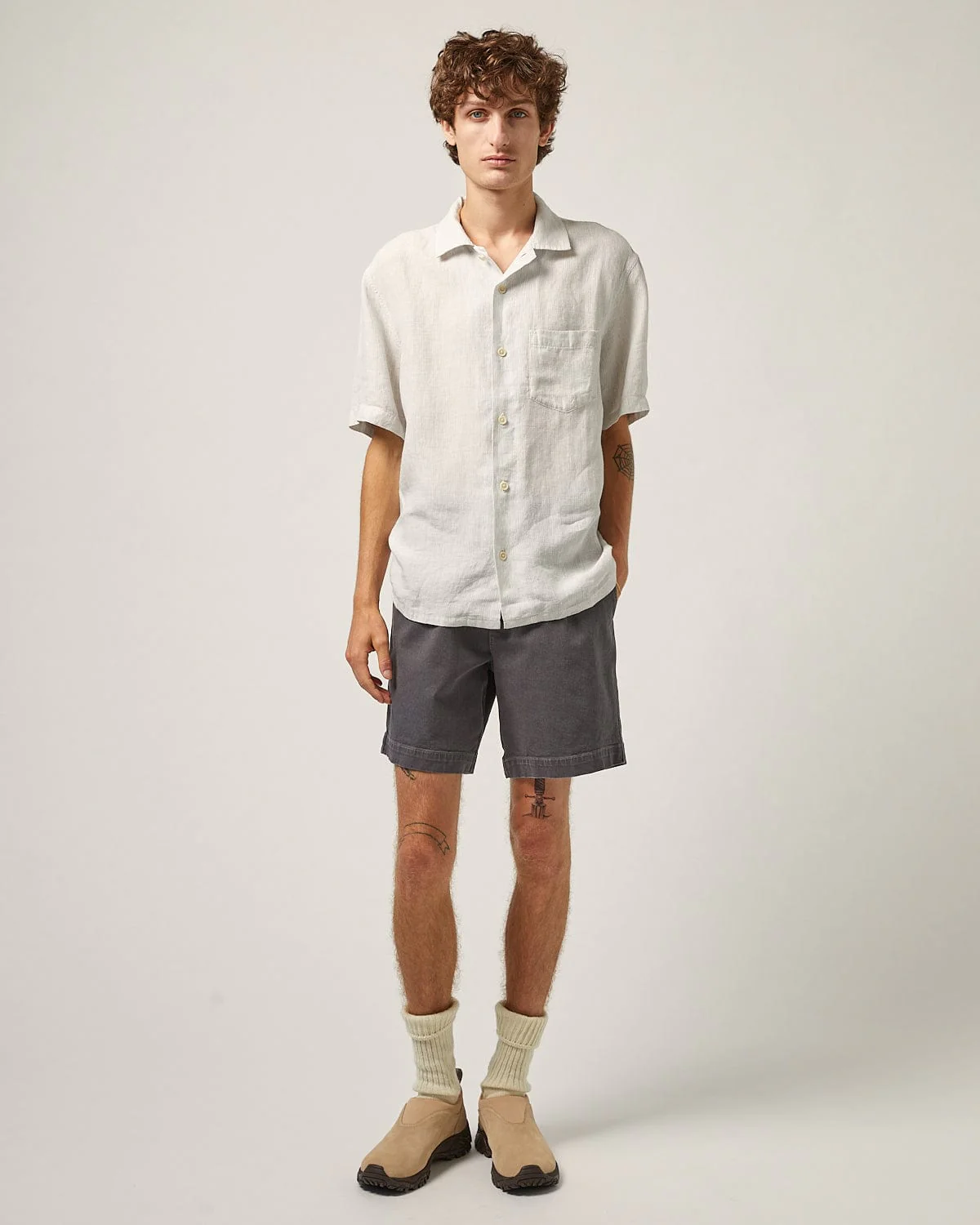 Linen Stripe SS Camp - Grey - Image 3