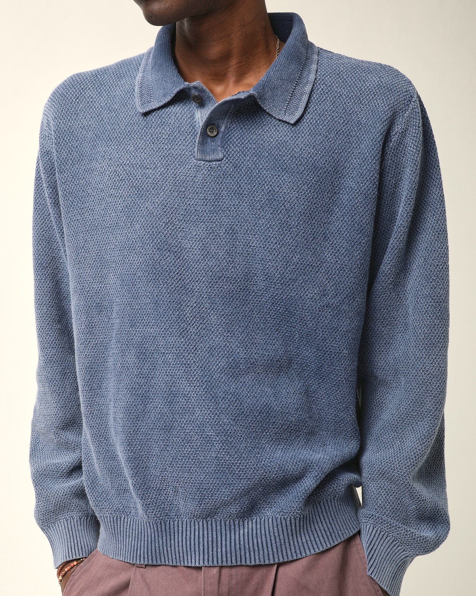 LS Rice Stitch Polo - Navy - Image 3
