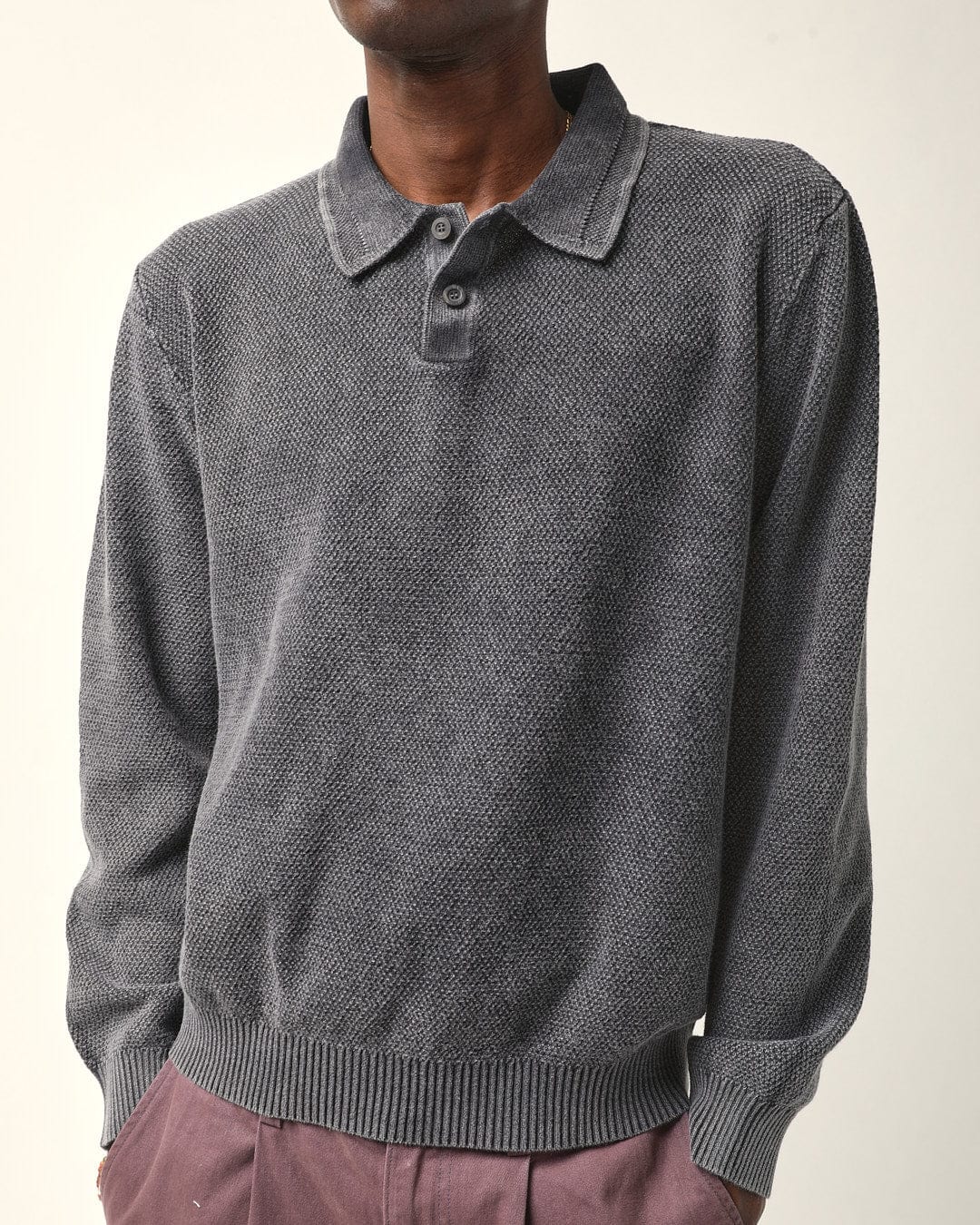 LS Rice Stitch Polo - Black - Image 3