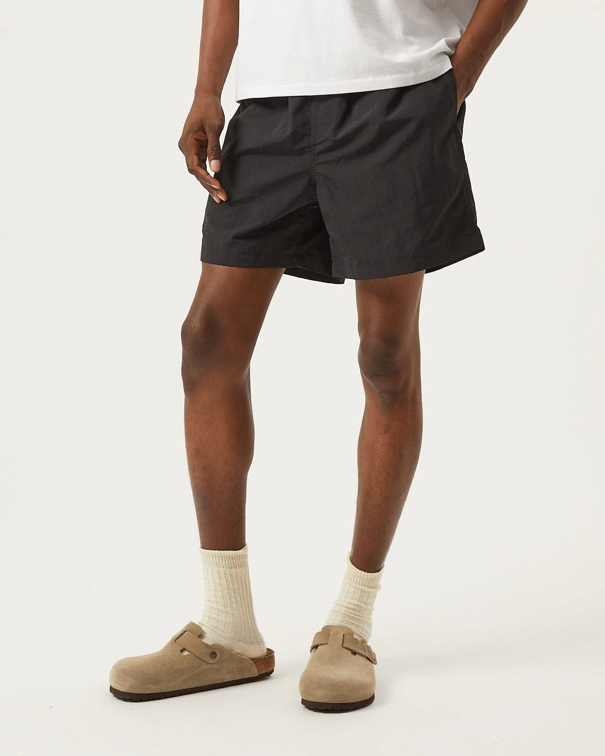 Nylon Drawstring Shorts - Black - Image 3