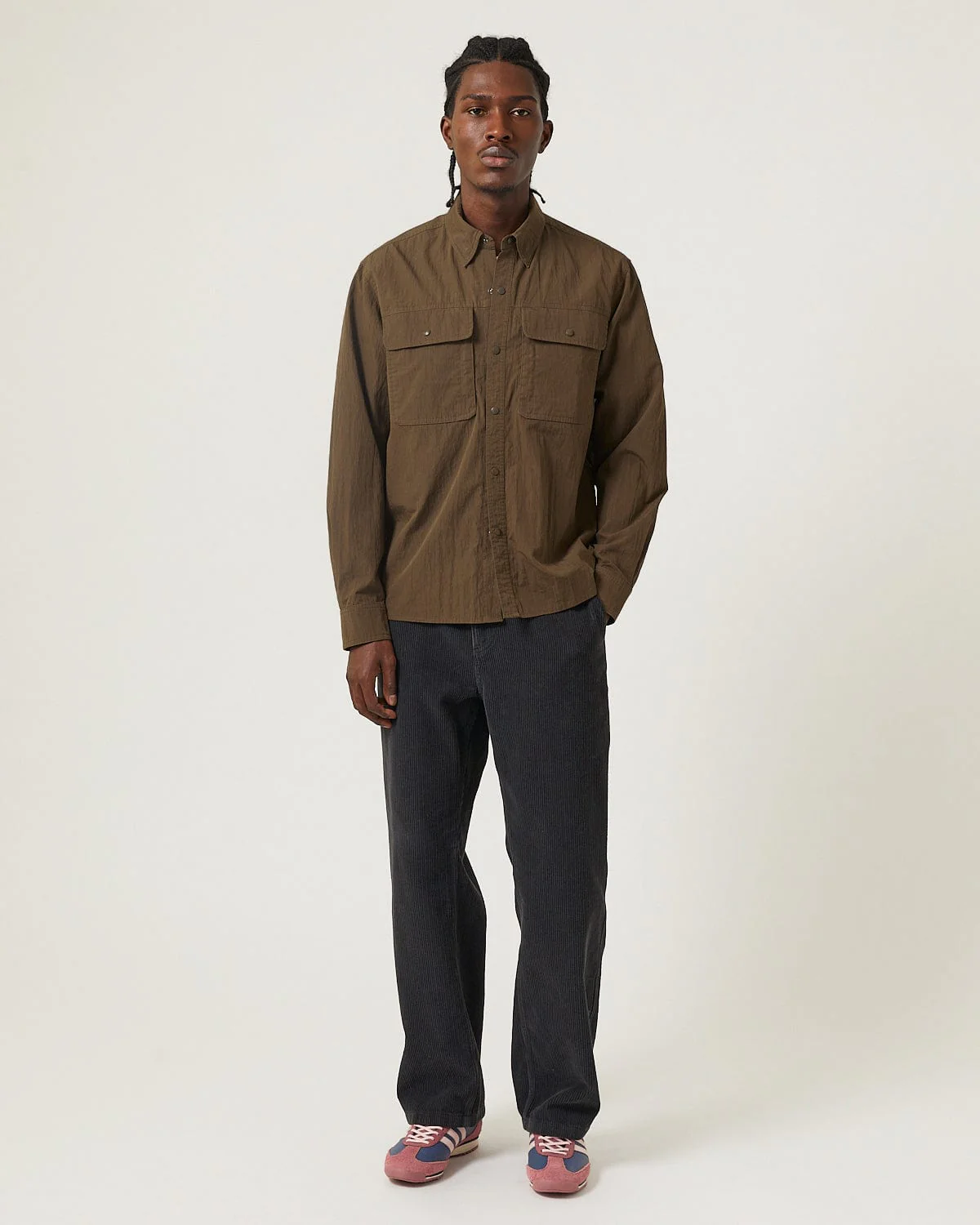 Crinkled Cotton Nylon Shirt - Brown - Image 3
