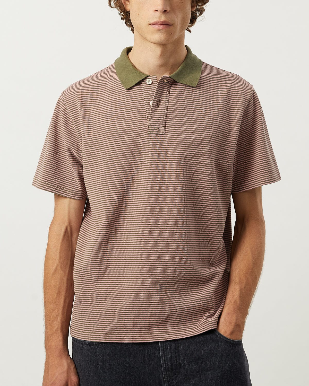 Stripe Pique Polo - Pink - Image 4