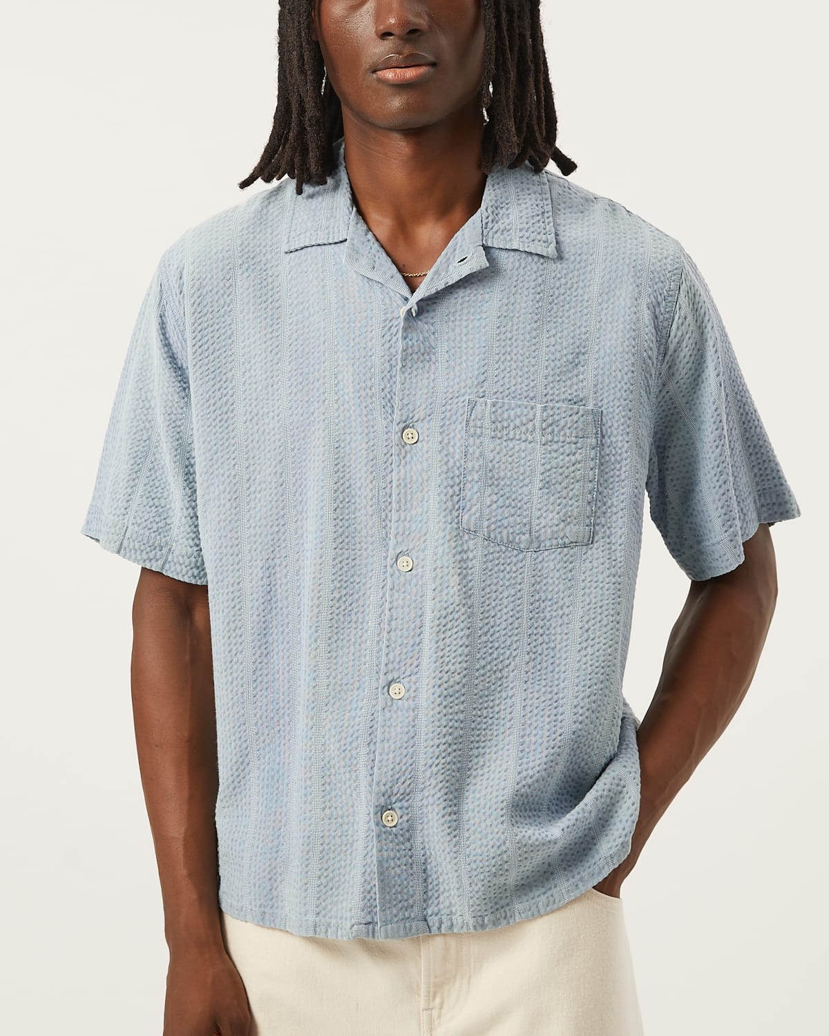 Striped Seersucker SS - Indigo - Image 3