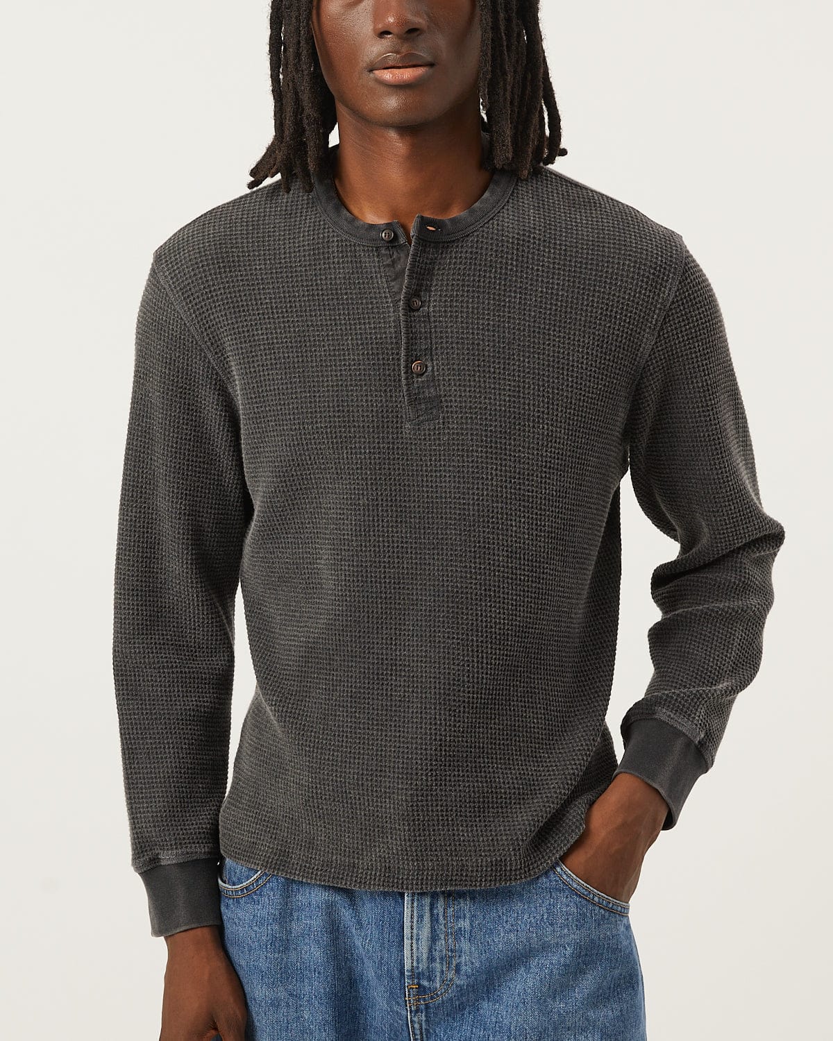 Waffle Henley - Black - Image 3