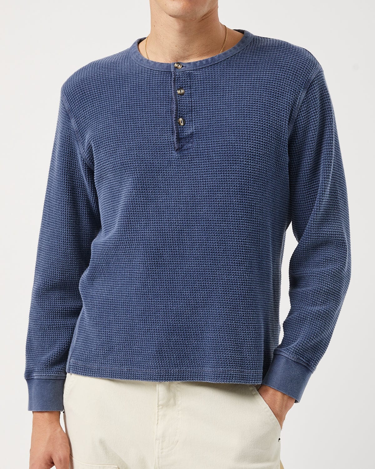 Waffle Henley - Navy - Image 3