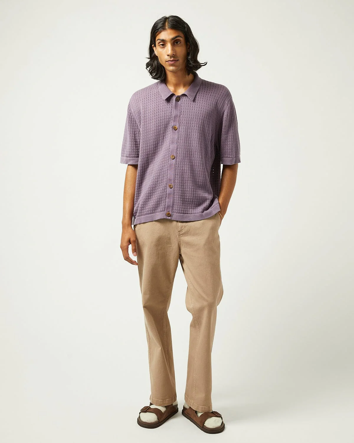 Washed Pointelle Buttondown - Violet - Image 3