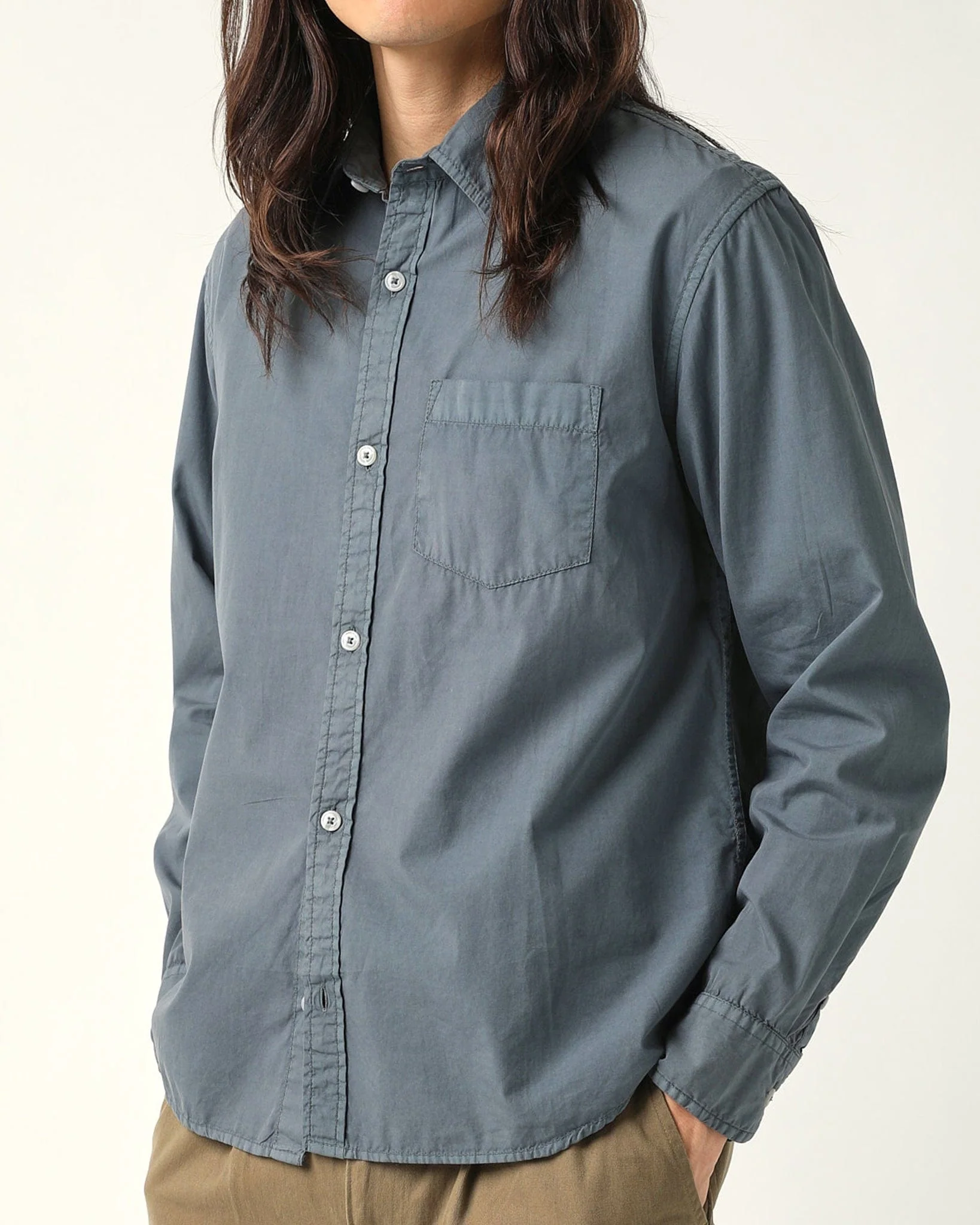 Washed Poplin LS - Grey - Image 3